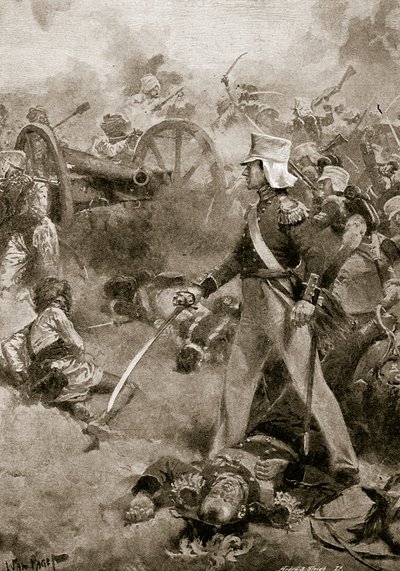 Chillianwala, January 13th 1849: The body of Pennycuick guarded by his son by Walter Stanley Paget